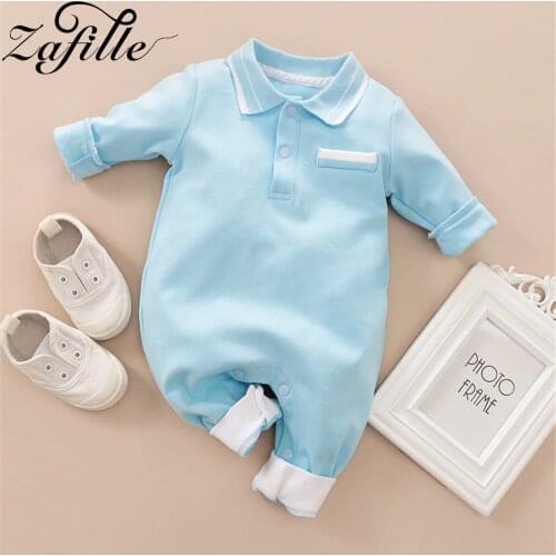 ZAFILLE Solid Baby Girl Boy Clothes Long Sleeve Newborn Kids Clothes Cotton Baby Romper Turn-down Collar Sleepwear for newborns