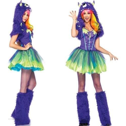 Halloween Cosplay Costume Animal Cosplay Set Women Sexy Green Monster Cosplay Cosutmes Party Fairy Carnaval Deguisement 3PCS Set