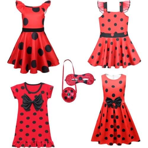 Red bug Party Dress Bug Marinetteing Cosplay Girls Dress Halloween Costume Baby Girls Dresses Thanksgiving Carnival Costumes