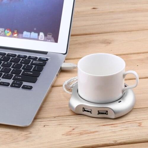 Beverage Cup Silver 4 Port USB Hub Tea Coffee Cup Mug Warmer 50 degree Max Liquid Temperature Electric Warmer For PC Heater Pad