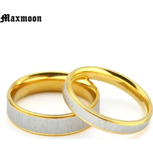 Maxmoon Classic Wedding Rings for Women Men Gold Color Stainless Steel Couple Band Anniversary Lovers Gift