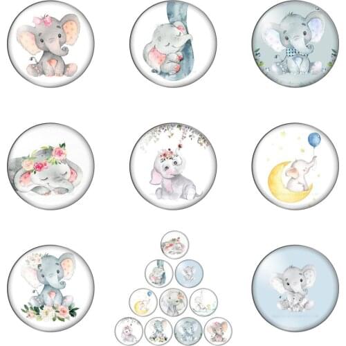 Cute Painting Elephant Artist Glass Cabochons Accessories Make Children Birthday Gift Diy JewelryHandmade DIY Accessories