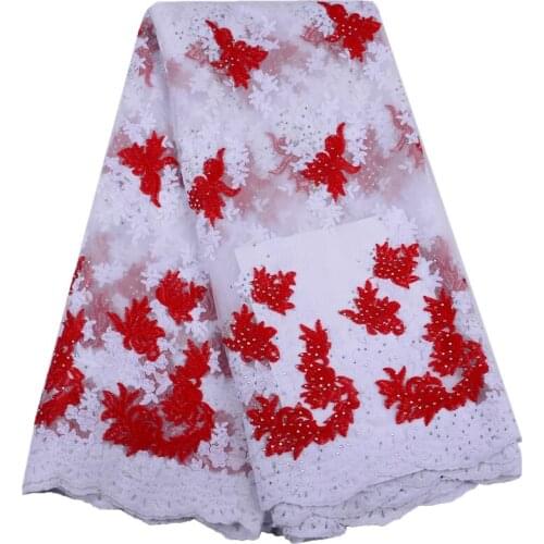 Milk Silk African Cord Lace Fabric With Rhinestones Top Quality Printed Guipure Lace Fabric Water Soluble For Lady Dress S1520