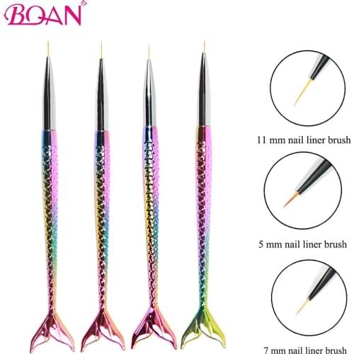 BQAN Mermaid Rod Pull Line 3 Pen Set Painted Flower Pen Full Set of Super Fine Professional Curves Art Nail Pen Manicure Tools