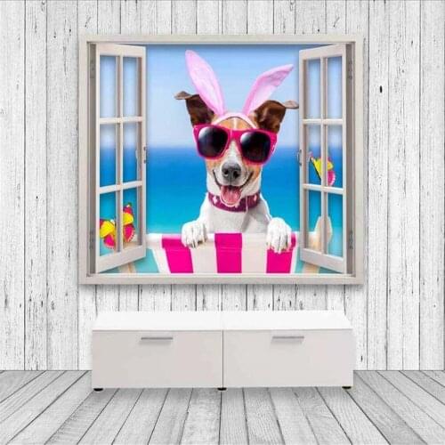 Milofi Custom 3D Wallpaper Mural Pet Dog 3D Wooden Wall Wall Window Background Wall Decorative Painting Wallpaper