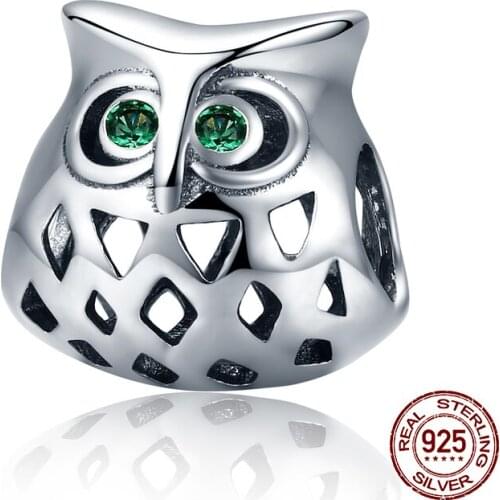 Genuine 925 sterling silver cute owl charm fit bangle bead bracelet woman original jewelry pendant DIY gift jewelry making