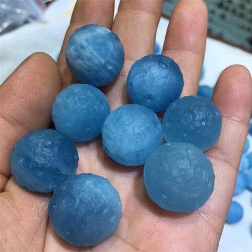 Natural Aquamarine Moon Ball Sphere Crystal Reiki Healing Stones Home Ornament Specimen Jewelry Gift