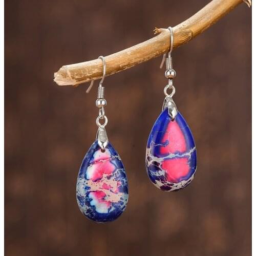 Natural Stone Drop Earrings for Women Teardrop Jaspers Dangle Earring Cute Elegant OL Gems Stone Handmade Art Jewelry