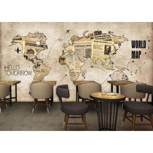 Nordic Vintage World Map Wallpaper Mural Wall Art 3D Wall Paper Roll for KTV Bar Restaurant Shop Wall Murals Contact Paper