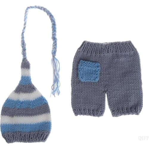 New Cute Handmade Crochet Costume Knitted Hats Pants Set Newborn Photography Props