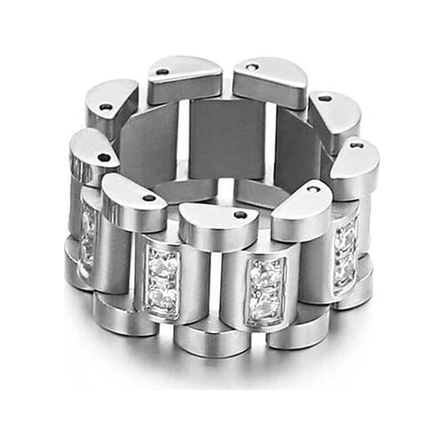 European and American new inlaid stone ring, stainless steel mens simple style ring, watch chain ring