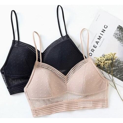 New Sexy Lace U Backless Low Back Bralette Ladies Invisible Bra Polka Dot Mesh Ultra Thin Underwear Tank Top Bras Women Lingerie