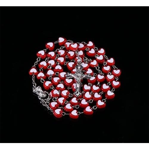 Heart Shaped Crystal Catholic Rosary Necklace, Rosary Crystal Madonna Girl Cross Rosary Rosary Long Chain, Maria Center