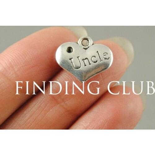 20pcs/lot Zinc Alloy Heart Letter charms Silver Color Uncle pendant family Metal Bracelet Necklace Jewelry Findings A579