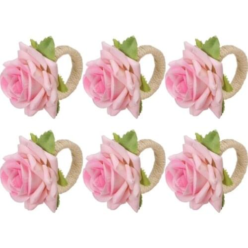 Handmade Flower Napkin Rings Faux Pink Rose Napkin Ring Serviette Buckles Holder for Table Decoration, Wedding