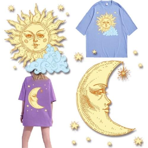 Sun and Moon Patches for Kids Clothing Jacket Iron-on Transfers Stickers on fabric Heat Transfer PVC Patch