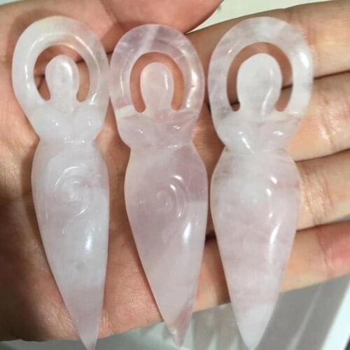 Natural Stone Figurines Rose Quartz Crystal Craft Carved Goddess Statue Reiki Healing Wicca
