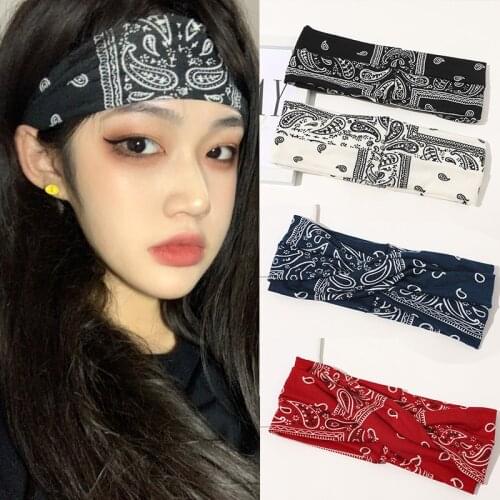 Vintage Women Yoga Sports Headband Stretch Girls Summer Bohemian Elastic Hair Bands Print Cross Turban Bandage Bandana Accessory