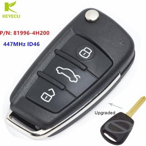 KEYECU Replacement Upgraded Folding Remote Key Fob 447MHz ID46 for Kia Pride & Hyundai H-1 Starex 2003-2007 (P/N: 81996-4H200)