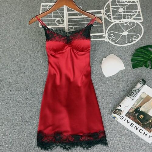 Sexy Lace Silk Satin Nighties Sleeveless Nightgown V-neck Night Dress Summer Night Shirt Solid Sleep Shirt Nightwear For Women