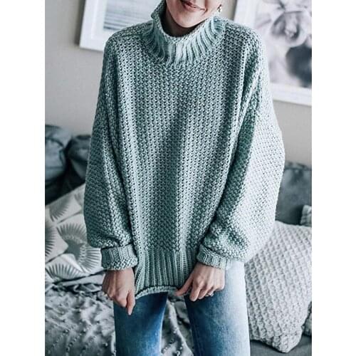 Turtleneck Knitted Sweater Women Solid Color Sleeve 2021 Sell Well Lady Tops New Style Sweaters Loose Stylish and Comfortable