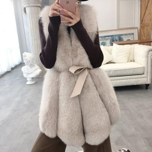 Winter Casual Real Fox Fur Coat Women Clothes Korean Vintage Warm Slim Sleeveless Vests Coats Manteau Femme Hiver ZL570