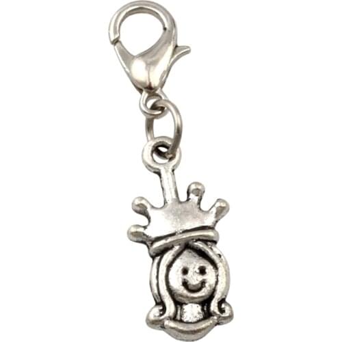 100Pcs/lots Zinc alloy beod queen Charms Bead with Lobster clasp Fit Charm Bracelet DIY Jewelry 9x33mm A-347b