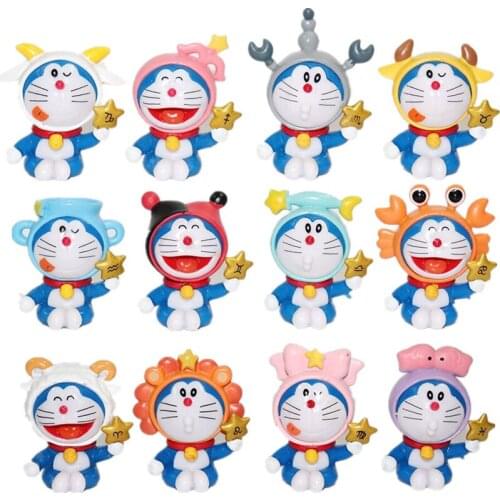 12Pcs Japan Anime Machine Cat Doraemon Twelve constellations Kit Vinyl Doll Action Figure PVC Model Collection Birthday Gift Toy