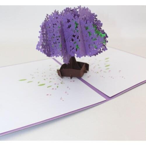 3D Handmade Purple Green Double Color Tree Paper Greeting Card Teachers' Day Mothers Day Thanksgiving Birthday Party Gift