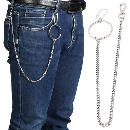 45cm Stainless steel Wallet Belt Chain Rock Punk Trousers Hipster Pant Jean Keychain big Ring Clip Keyring Men HipHop Jewelry