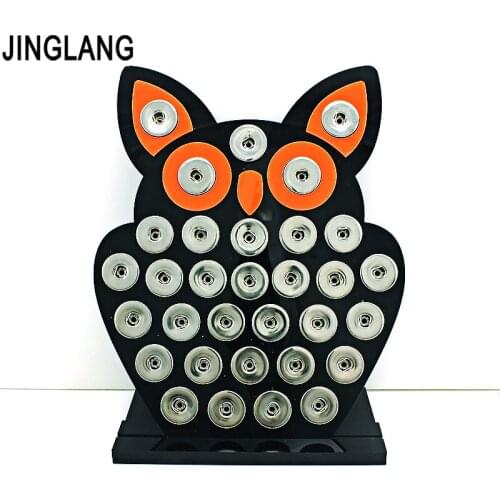 Free Shipping New Arrival Fashion 18mm Snap Button Display Stands Black Acrylic Owl Interchangeable Snap Jewelry Displays Board