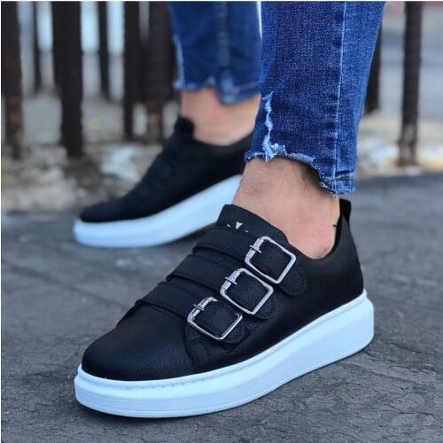 BOA Men Casual Shoes Black Color Ring Buckled High White Sole Spring Autumn Young Men 'S Fashion Original Design WG050