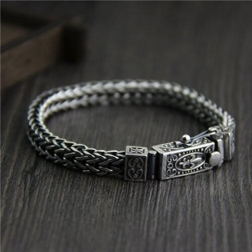 Starfield Silver S925 Sterling Silver Knit Dragon Bone Bracelet Male Models Retro Thai Silver Jewelry