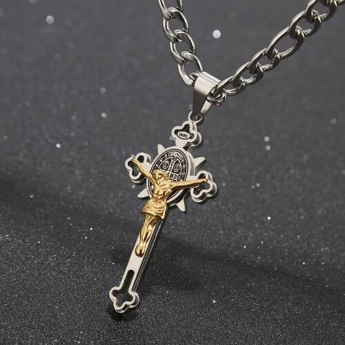 New Religion Stainless Steel Saint St St. Benedict Crucifix Cross Pendants Necklace INRI