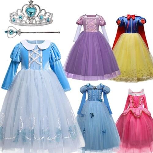 Girls Halloween Dresses For Kids Cosplay Party Princess Costume Snow Queen Sequin Fancy Dress Up Children Disguise Clothes