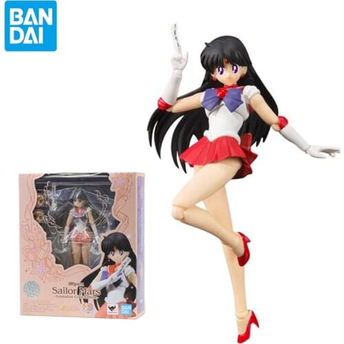 Original Bandai SHF Sailor Moon Hino Rei Animated version Action Figure PVC Anime Model Doll Decoration Toy Birthday Gift