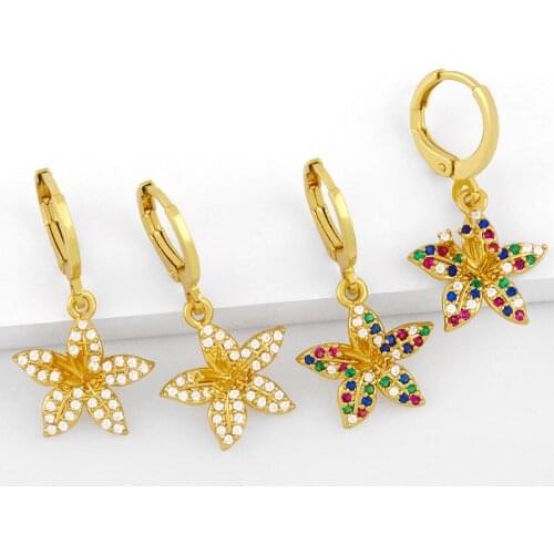 FLOLA Multicolor Flower Earrings For Women White Stone Drop Earrings Dangle CZ Cubic Zirconia Trendy Huggie Jewelry Gifts ersv33