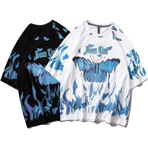 Mens T Shirt Hip Hop Streetwear Tshirt Butterfly Print T-Shirt Harajuku Summer Cotton Tops Tees Pullover Mens Tops