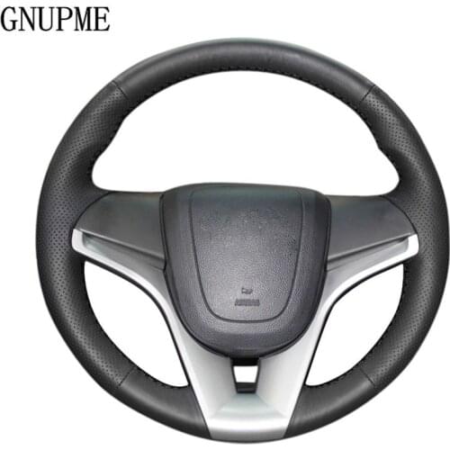 GNUPME Black Artificial Leather Car Steering Wheel Cover for Chevrolet Cruze Aveo Special hand-stitched Steering Covers