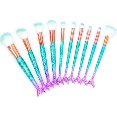 Kaizm 10pcs Makeup Brushes sets mermaid Makeup Brush kits Eyeshadow Contour Powder Brush Quicksand Glitter
