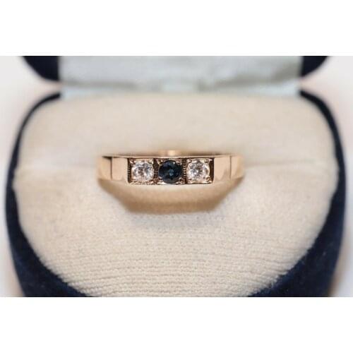 ANTIQUE ORIGINAL RUSSIAN 14K GOLD NATURAL DIAMOND SAPPHIRE DECORATED RING