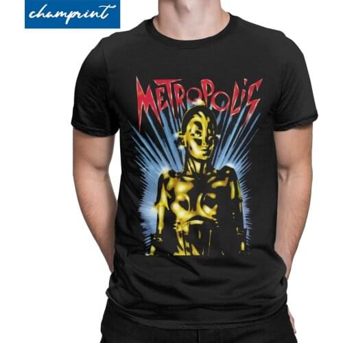 Mens Metropolis T Shirts Fritz Lang Movie Robot Science Film 100% Cotton Tops Hipster Short Sleeve O Neck Tees Printed T-Shirts