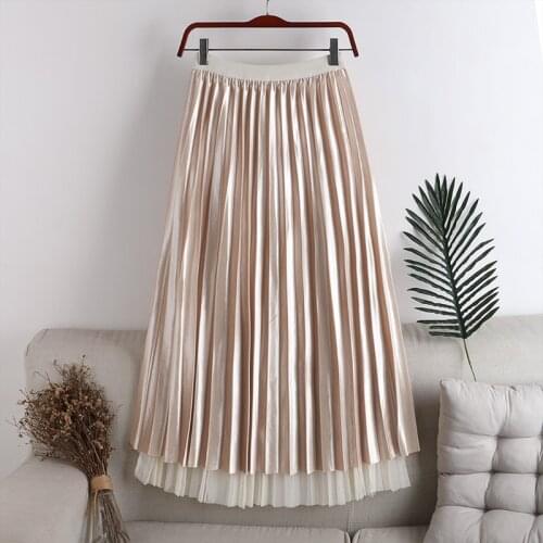 2020 new fashion autumn and winter High waisted thinne both sides wear mesh and beaded reflectivefabric Pleated High Waist skirt