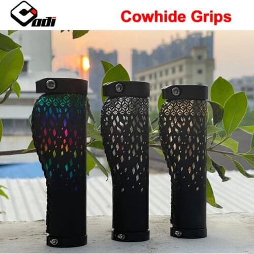 Odi 1pair Leather Bicycle Grips Waterproof 22.2mm Mountain Bike Grip Shock Asorbing Bicycle Handlebar Grips with Lock Ring