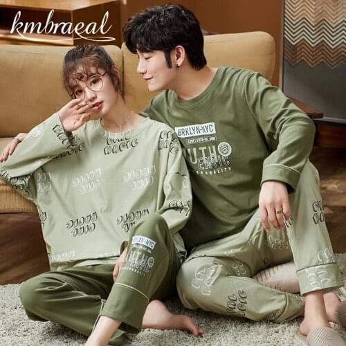 Lovers Pyjama Cotton Pajama Full Sleeve Letter Printing Couple Pajamas for Women Sleepwear Homewear Autumn Winter Plus Size 3xl