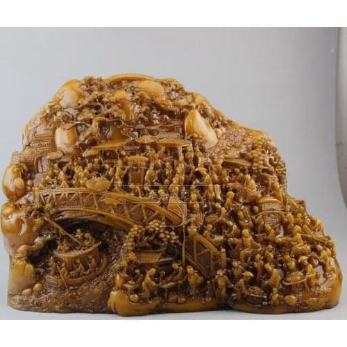 Antique QingDynasty Shoushan stone original stone ornamental,Qingming Shang,Home Decoration collection & adornment,Free shipping