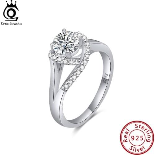 ORSA JEWELS 925 Sterling Silver Engagement Wedding Rings For Women Brilliant Cubic Zirconia High Quality Wedding Jewelry SR251