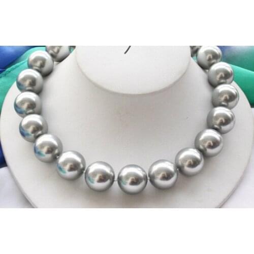 FREE SHIPPING>>>@@ > N1801 Big 20mm 17inch GRAY ROUND SOUTH SEA SHELL PEARL NECKLACE