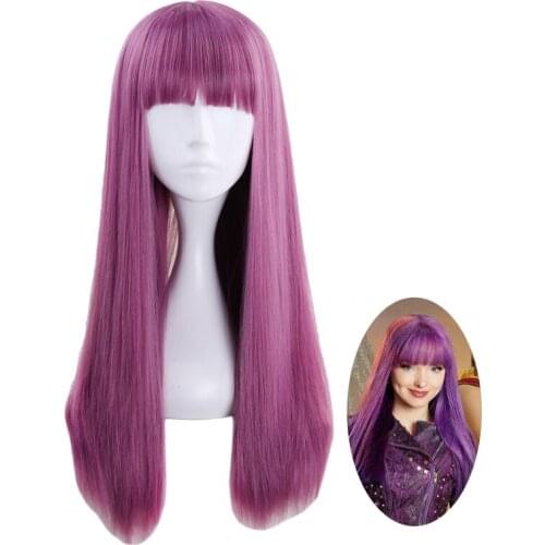 Descendants 2 Mal Purple Mix Wig Cosplay Costume Women Long Straight Heat Resistant Synthetic Hair Party Role Play Wigs
