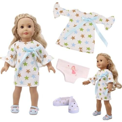Five Pointed Star Bowknot Flared Sleeve Dress Fit 18 Inch American Doll And 43 CM Baby New Born Doll,Our Generation Best Gift